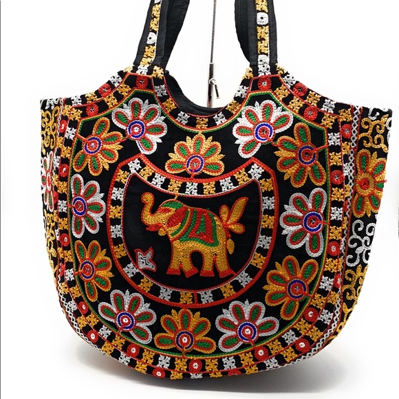 Elephant Tote Embroidered Mirror Shoulder Bag - Picture 3 of 8